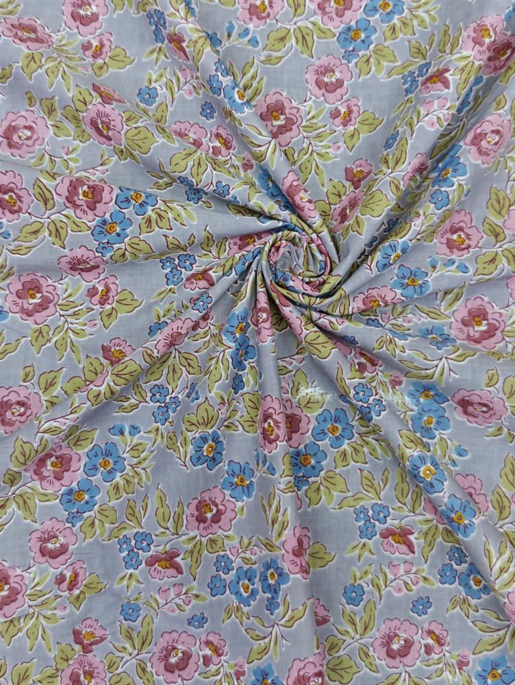 Image of Beautiful Grey-Pink Floral  Printed  Cotton Fabric