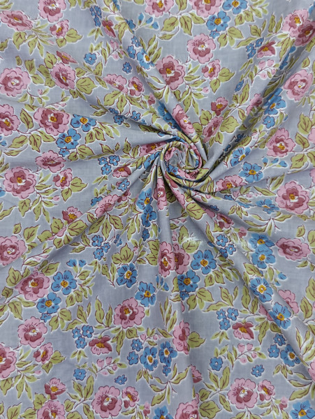 Image of Beautiful Grey-Pink Floral  Printed  Cotton Fabric