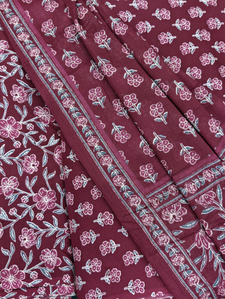 Deep Wine Floral Buti Printed 3Pc Suit Set