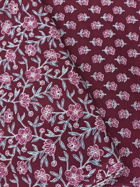 Deep Wine Floral Buti Printed 3Pc Suit Set
