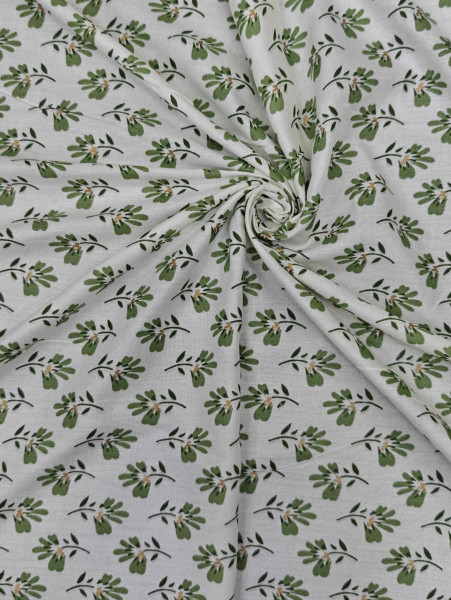 Green Buti Off-White Base Rayon Fabric