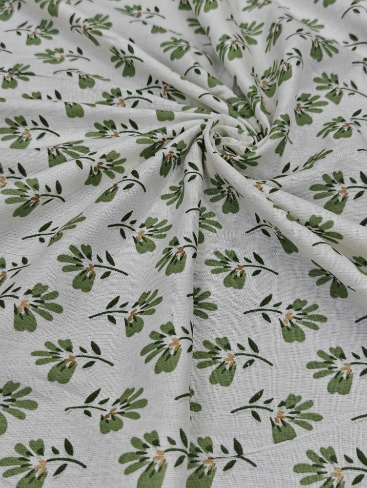 Image of Green Buti Off-White Base Rayon Fabric