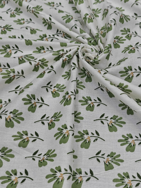 Green Buti Off-White Base Rayon Fabric