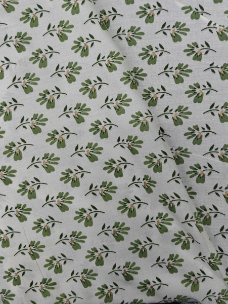Green Buti Off-White Base Rayon Fabric