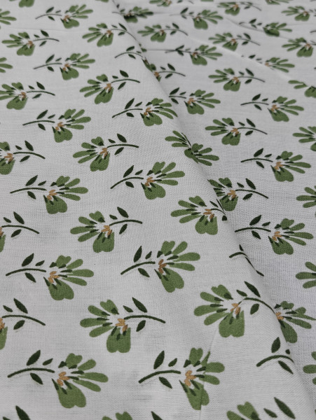 Green Buti Off-White Base Rayon Fabric
