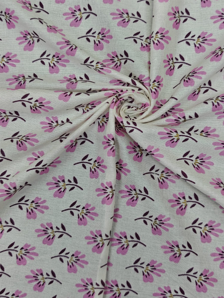 Pink Buti Off-White Base Rayon Fabric