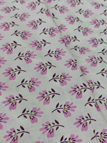 Pink Buti Off-White Base Rayon Fabric