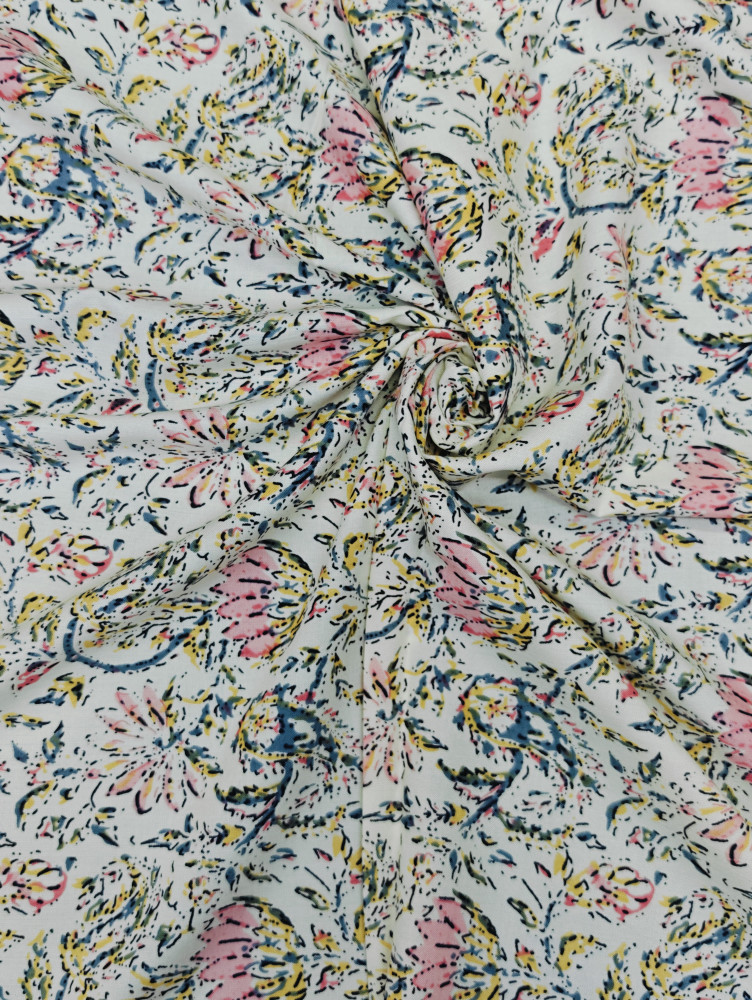 Image of Floral Buti Cream Base Rayon Fabric