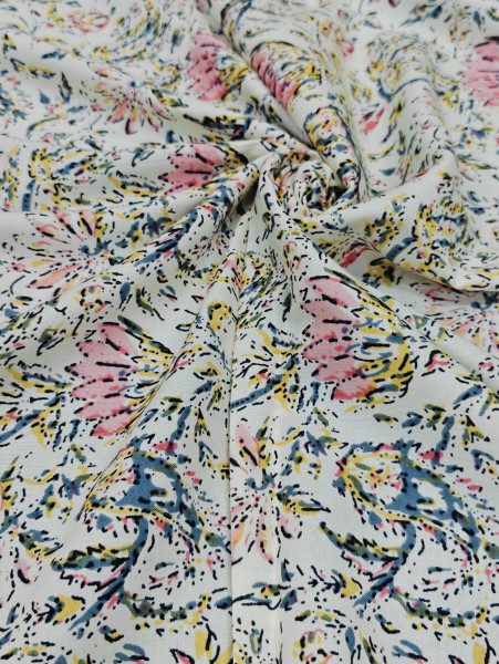 Floral Buti Cream Base Rayon Fabric