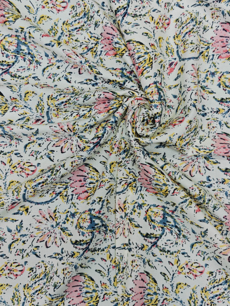 Floral Buti Cream Base Rayon Fabric