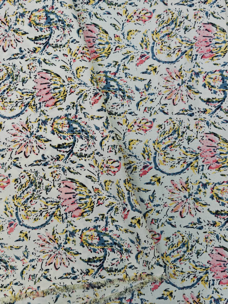 Floral Buti Cream Base Rayon Fabric