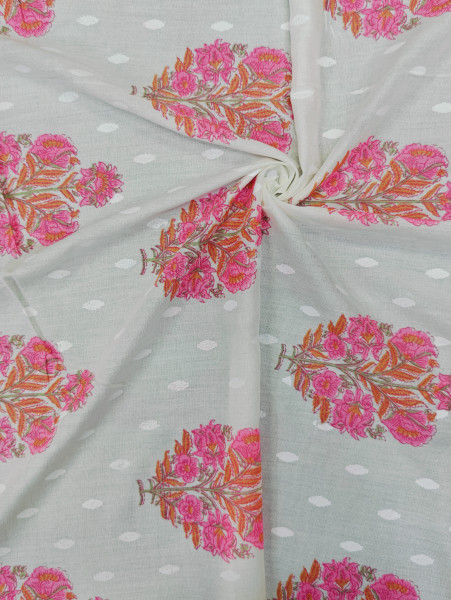 Pink Mughal Buta Self Rayon Fabric