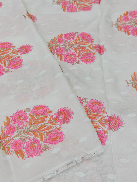 Pink Mughal Buta Self Rayon Fabric