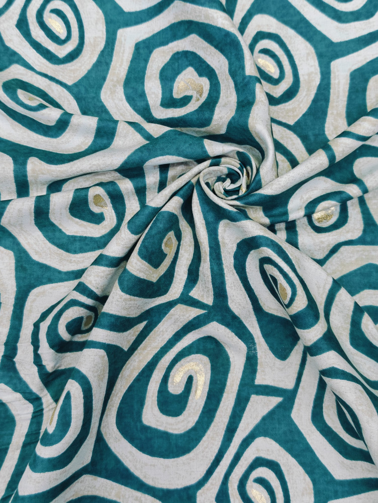 Image of Peacock Green Abstract Geometrical pattern Fabric