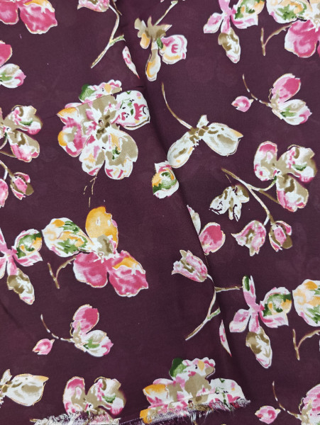Discharge Wine Base Floral Printed Fabric