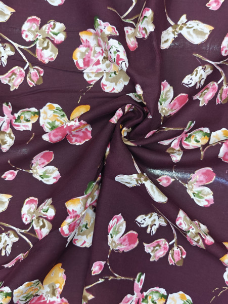 Discharge Wine Base Floral Printed Fabric