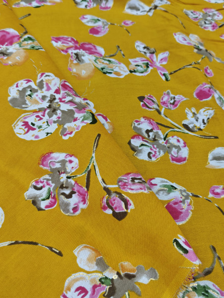 Discharge Yellow Base Floral Printed Fabric