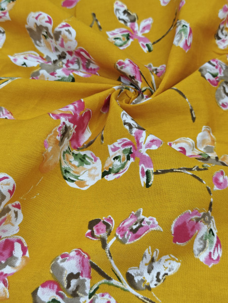 Discharge Yellow Base Floral Printed Fabric