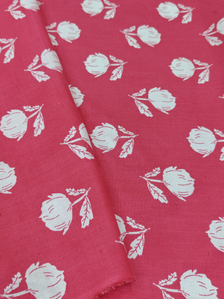 Magenta Base White Floral Printed Fabric