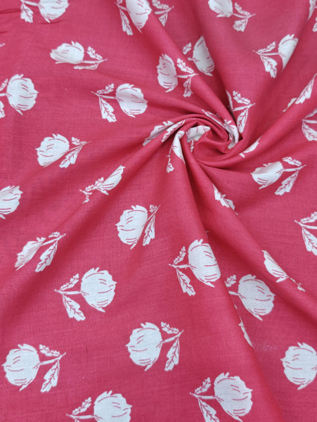 Magenta Base White Floral Printed Fabric