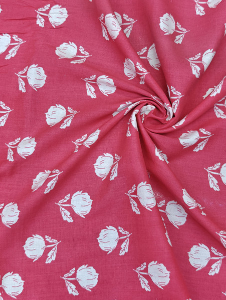 Magenta Base White Floral Printed Fabric