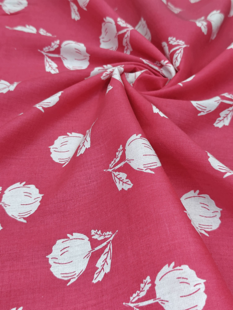 Image of Magenta Base White Floral Printed Fabric