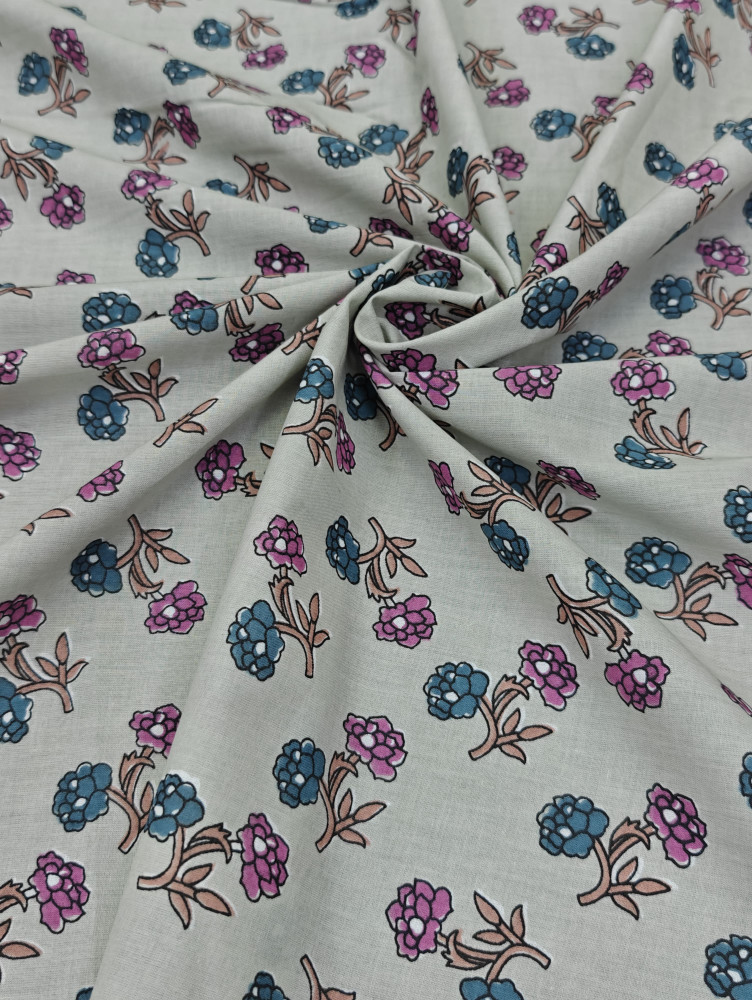 Image of Dusky Grey Subtle Buti Printed Fabric