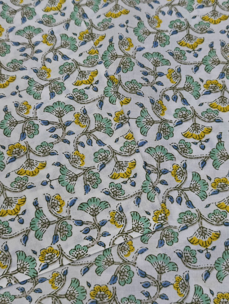 Floral Block Print Cotton Fabric (Yellow & Green)