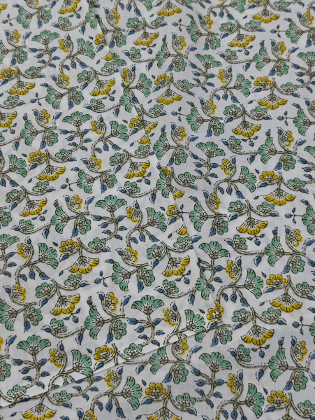 Floral Block Print Cotton Fabric (Yellow & Green)