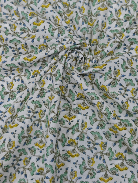Floral Block Print Cotton Fabric (Yellow & Green)