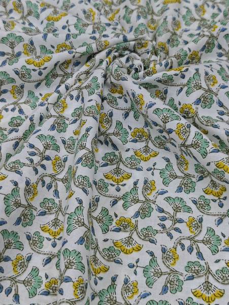 Floral Block Print Cotton Fabric (Yellow & Green)