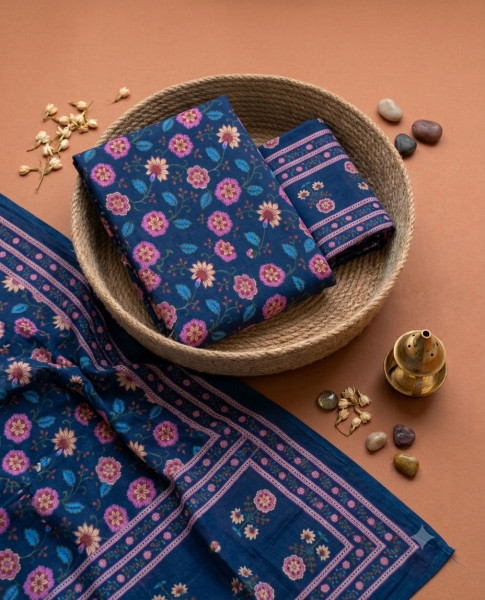 Indigo Blue Floral 3Pc Suit Set