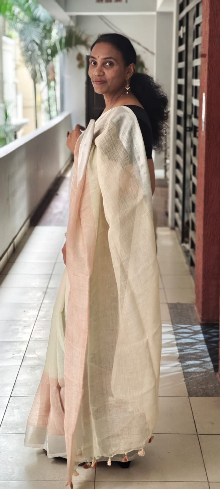 Handloom Linen Multi shaded saree