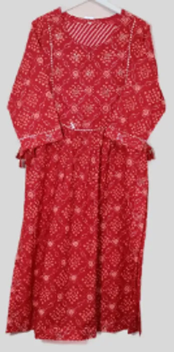 Cotton Red Bandhej Suit Set