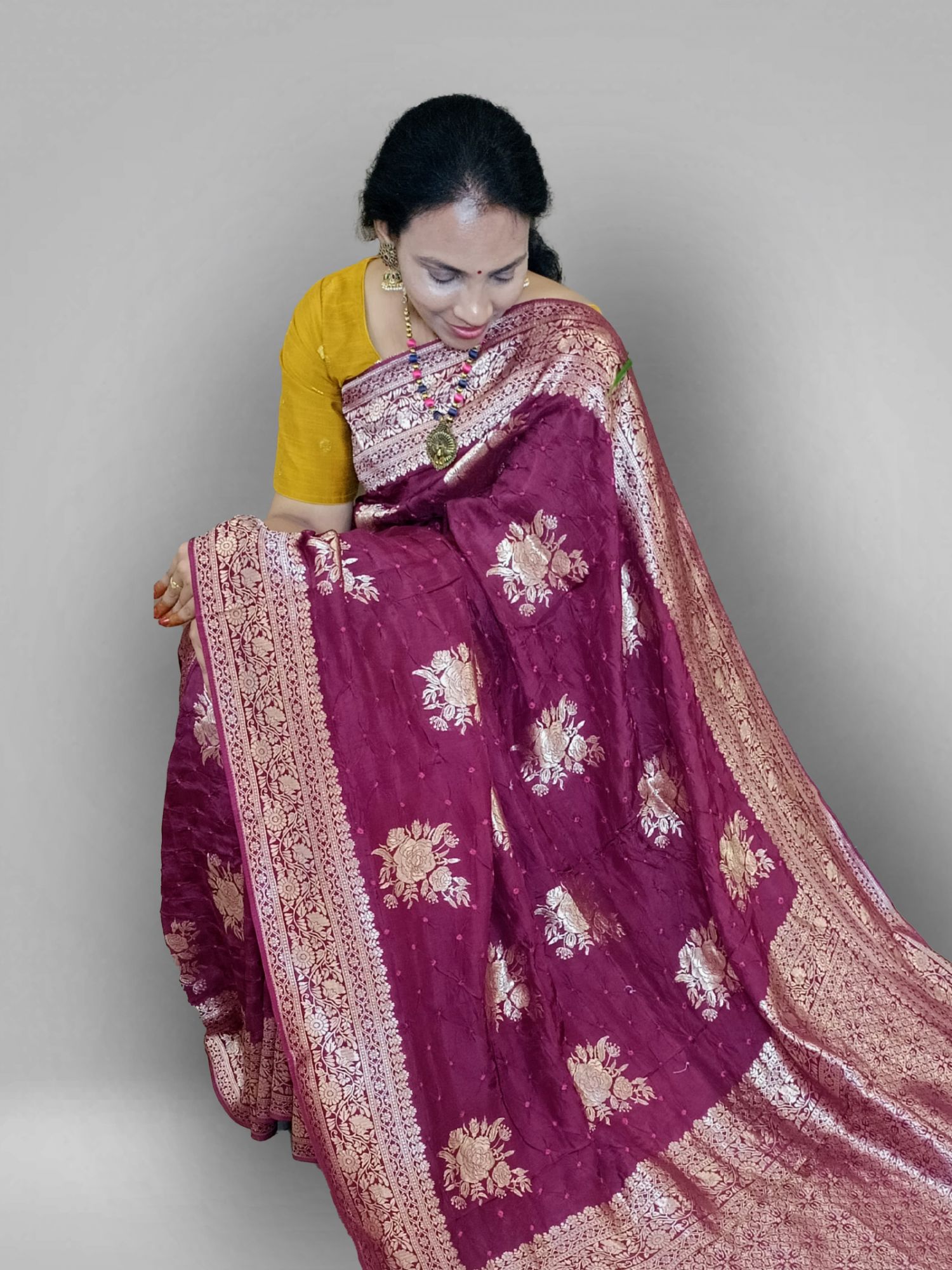 Bandhej soft munga crepe silk saree