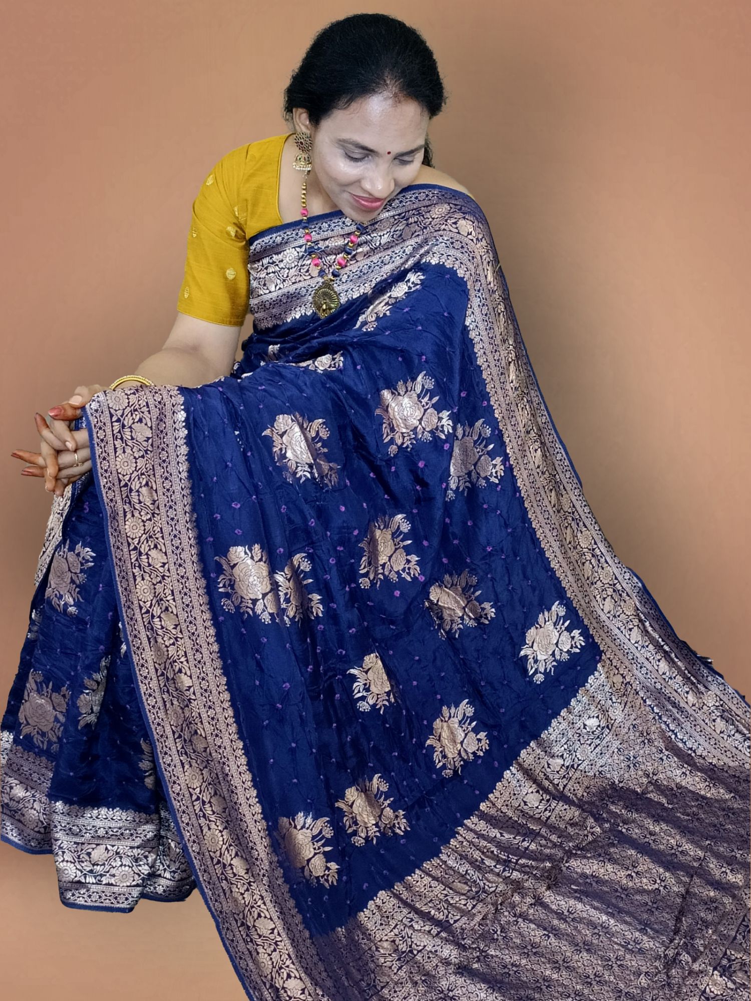 Bandhej soft munga crepe silk saree
