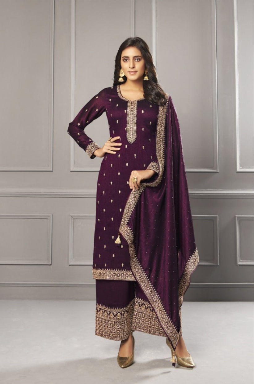 Deep wine dola silk suit set