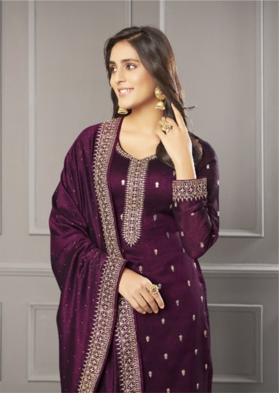Deep wine dola silk suit set
