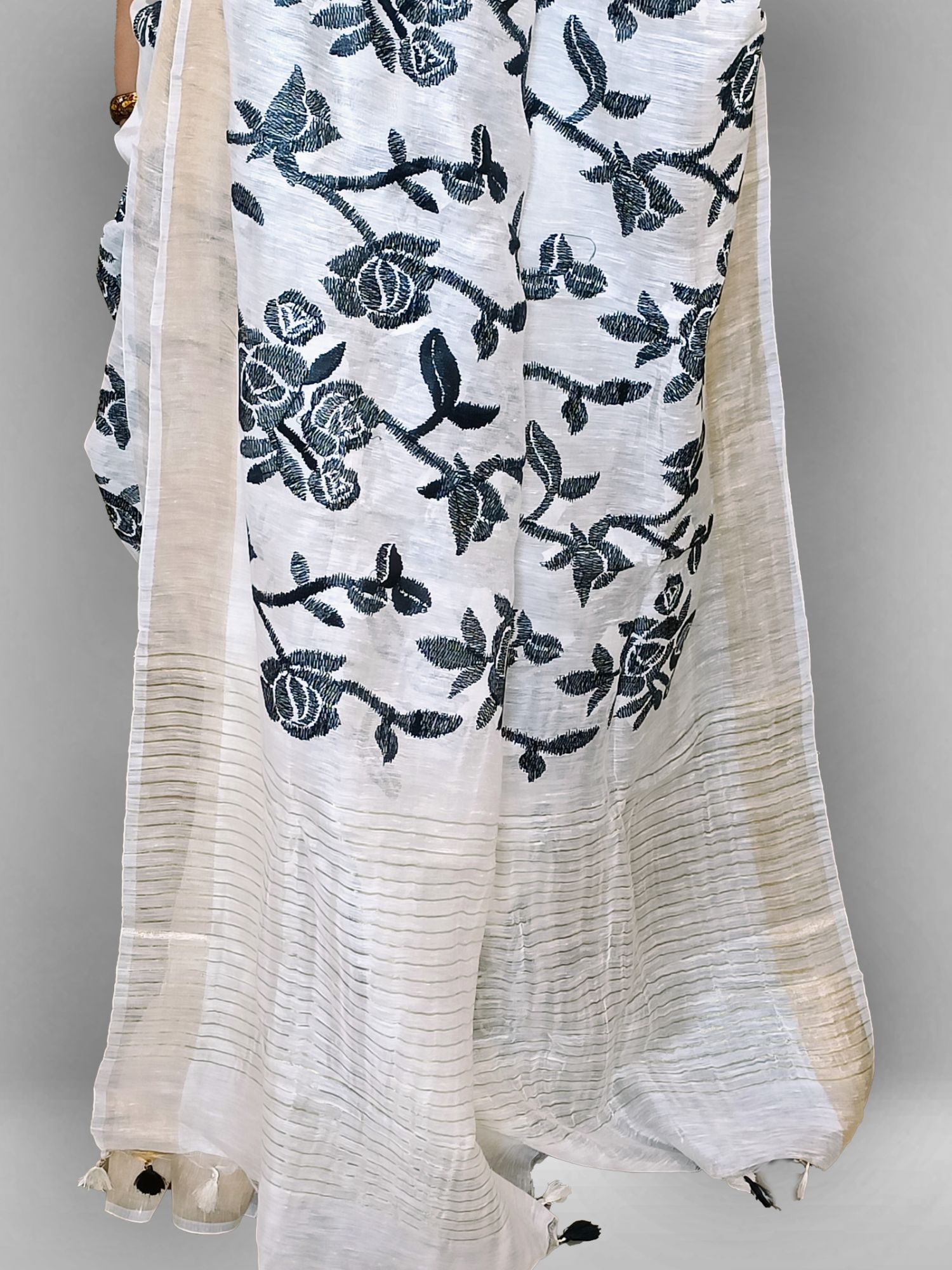 Embroidery mulberry linen tussar silk saree