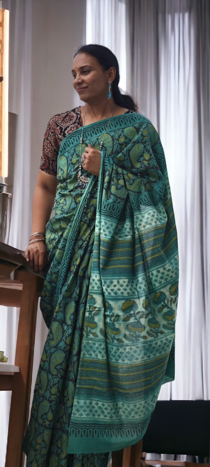 Hand Block Print Vanaspati Ajrakh Mul Cotton Saree