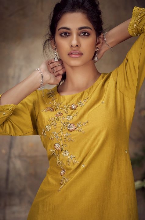 Golden yellow muslin suit set