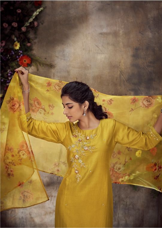 Golden yellow muslin suit set