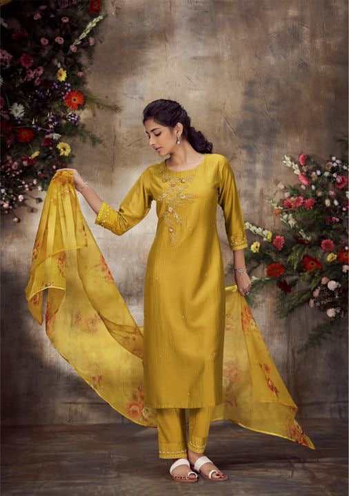 Golden yellow muslin suit set
