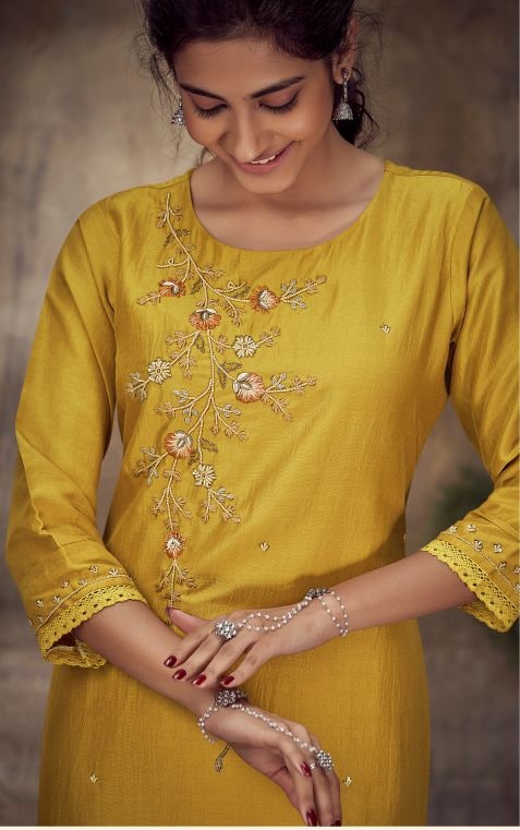 Golden yellow muslin suit set