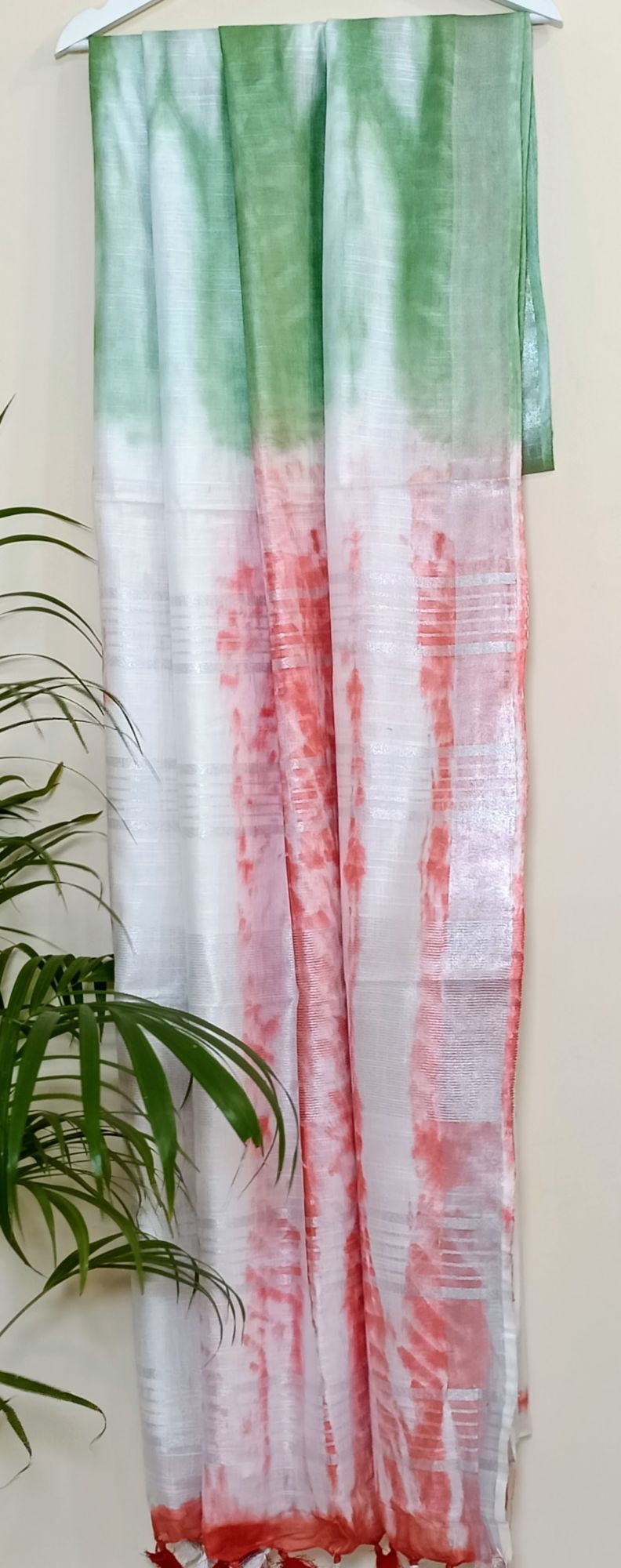Hand woven semi-linen shibori design saree