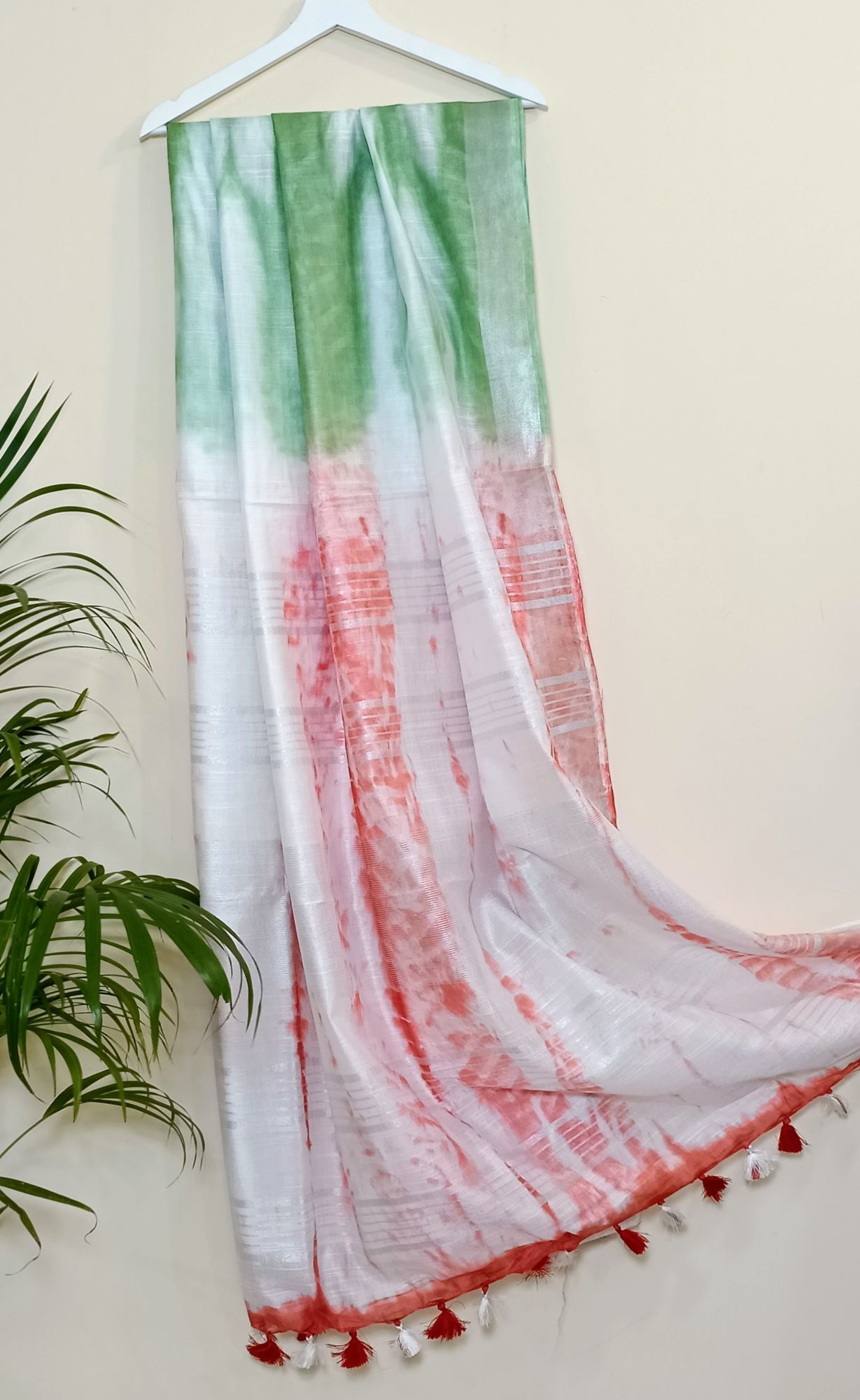 Hand woven semi-linen shibori design saree