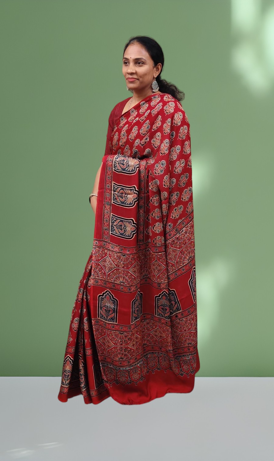 Ajrakh Modal Silk Saree