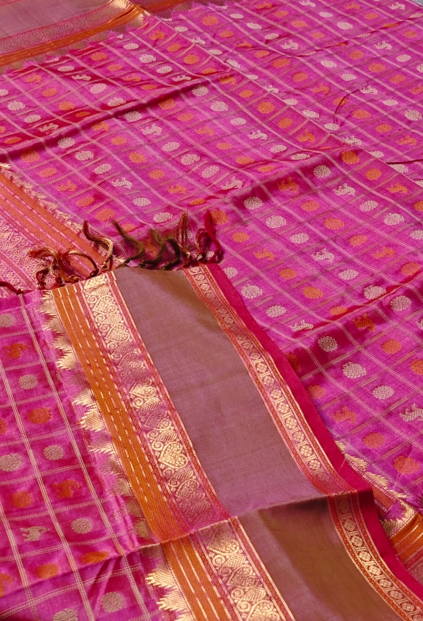 Handloom 1000 Butta Kanchi Silk Cotton Saree with zari Boarder Pallu