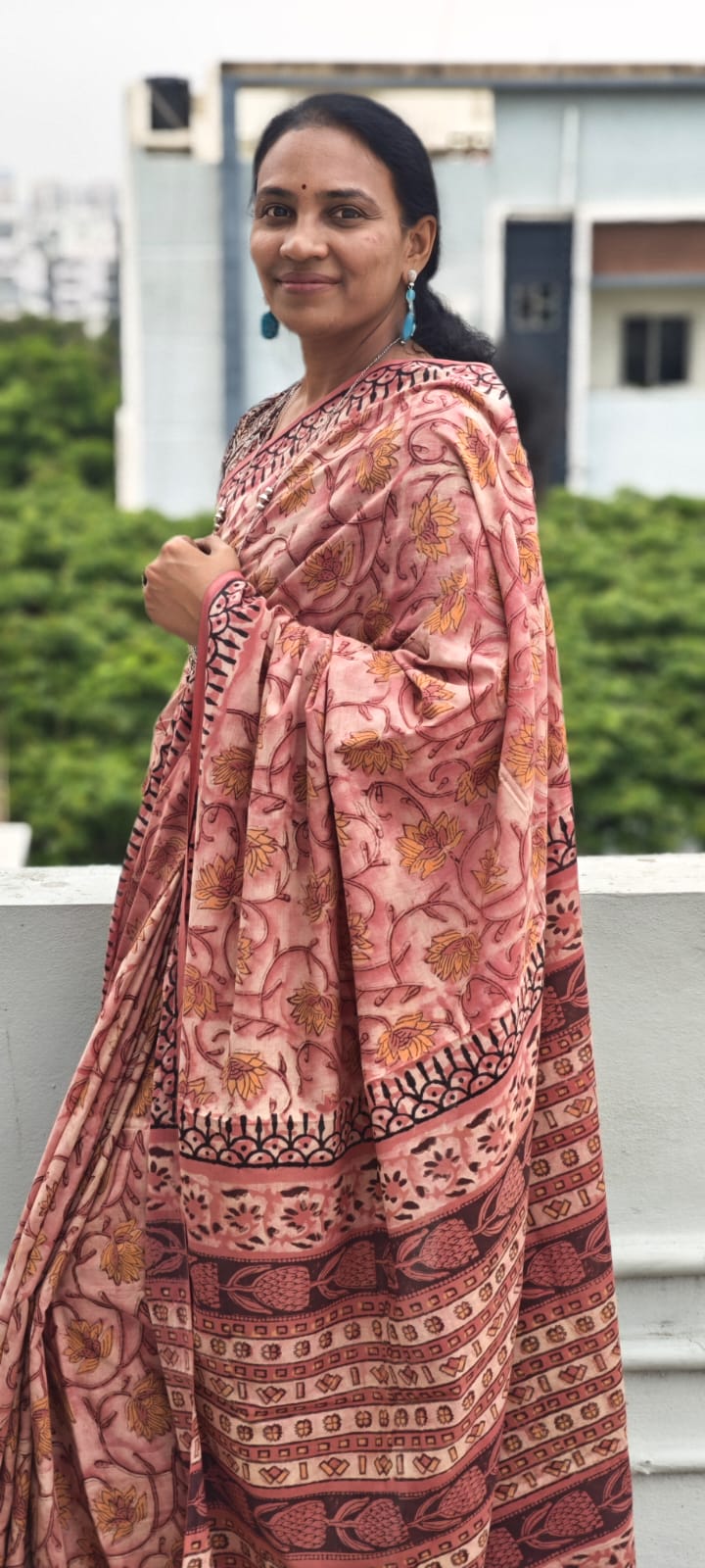 Hand Block Print Vanaspati Ajrakh Mul Cotton Saree