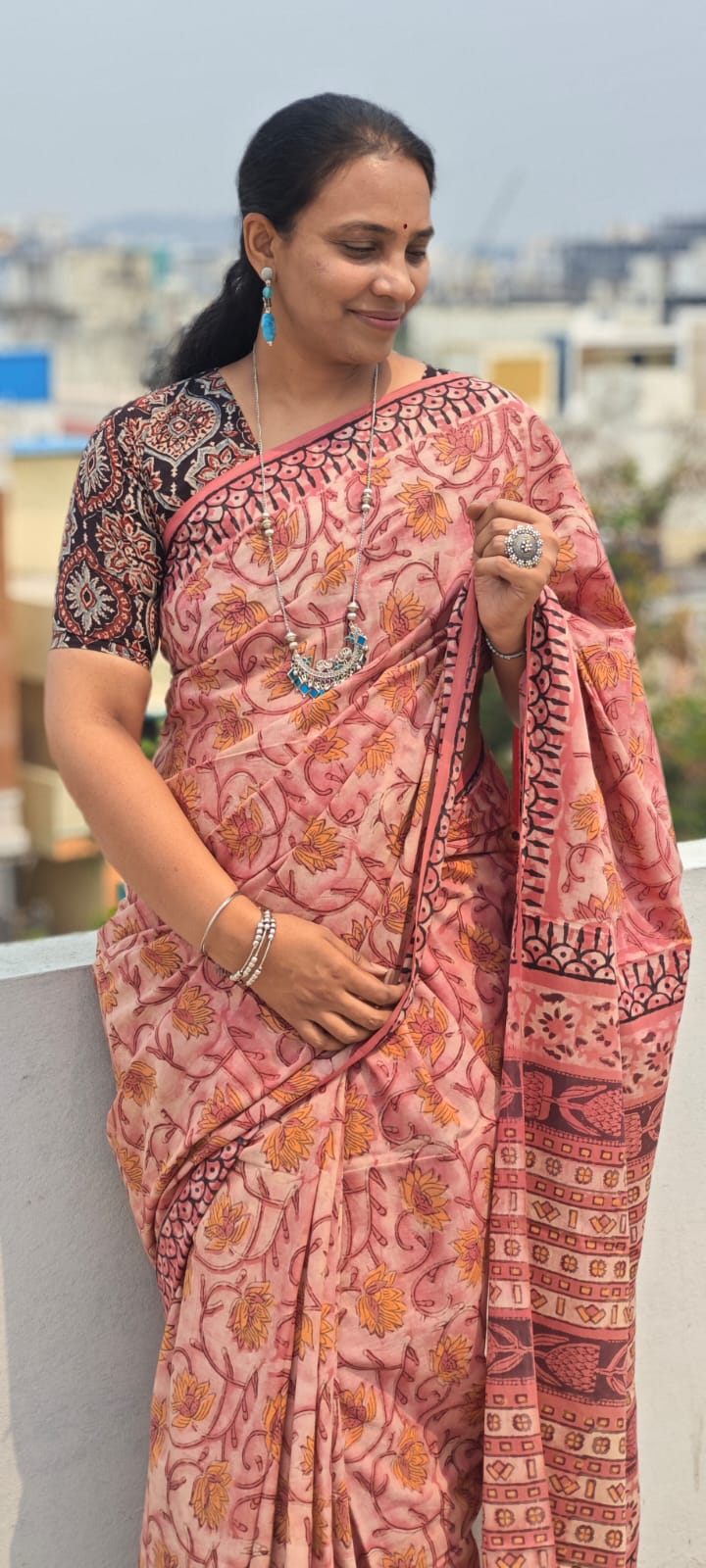 Hand Block Print Vanaspati Ajrakh Mul Cotton Saree